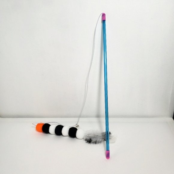 Cat Elastic Rope Pom Pom Feather Teaser Stick Cat Toy Wand - Picture 3 of 8